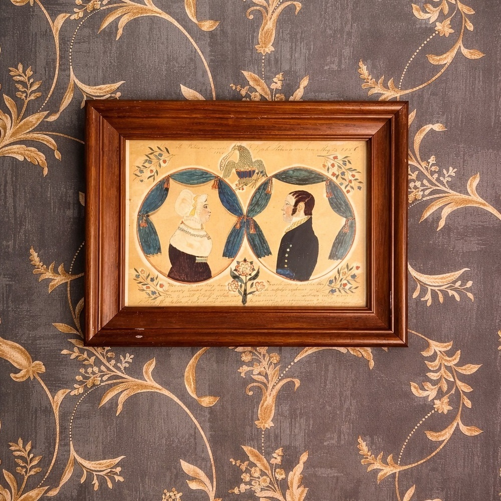 "Portrait of Elijah and Hannah Robinson'' by Ruby Devol Fitch Wood Framed 9"x7"